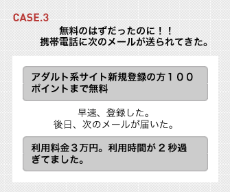 CASE.3 無料のはずだったのに！！携帯電話に次のメールが送られてきた。