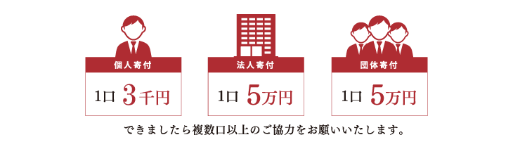 できましたら、複数口以上のご協力をお願いいたします